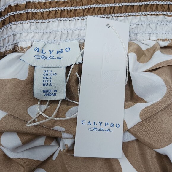 Calypso St. Barth Tiered Maxi Skirt Brown White Floral Boho Vacation Size Large - Picture 5 of 10